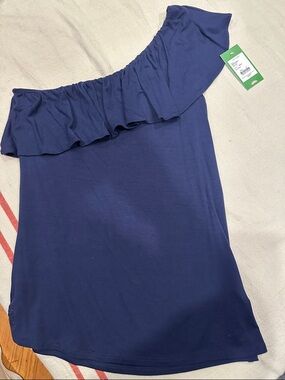 Lilly Pulitzer One-Shoulder Ruffle Tank - Navy Blue